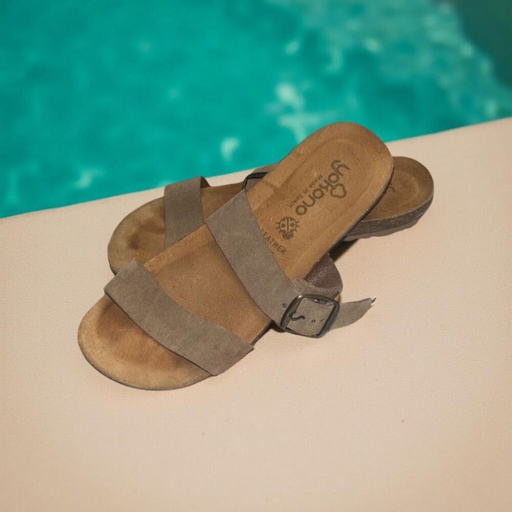 Yokono Brown Leather Slide Sandals Women's Size 9